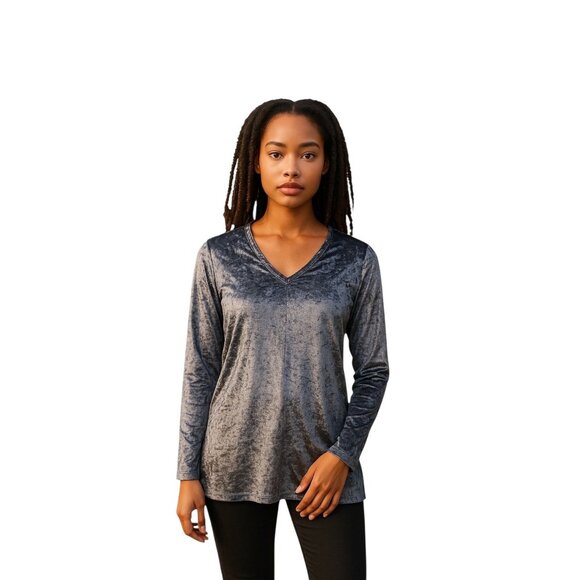 BCBG Max Azria Y2K V Neck Crushed Velvet Top Blue Size M Glam Fairy Holiday Boho - Picture 1 of 12